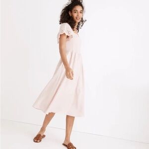 Madewell Linen-Blend Eyelet-Sleeve Lucie Smocked Midi Dress